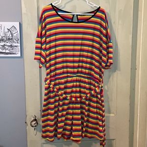 SHEIN Rainbow Striped Self-Belted Romper